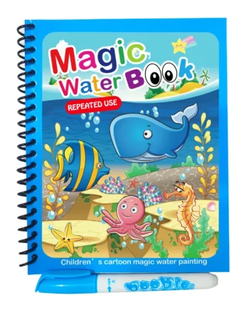 Montessori reusable coloring book with colorful designs and water pen.